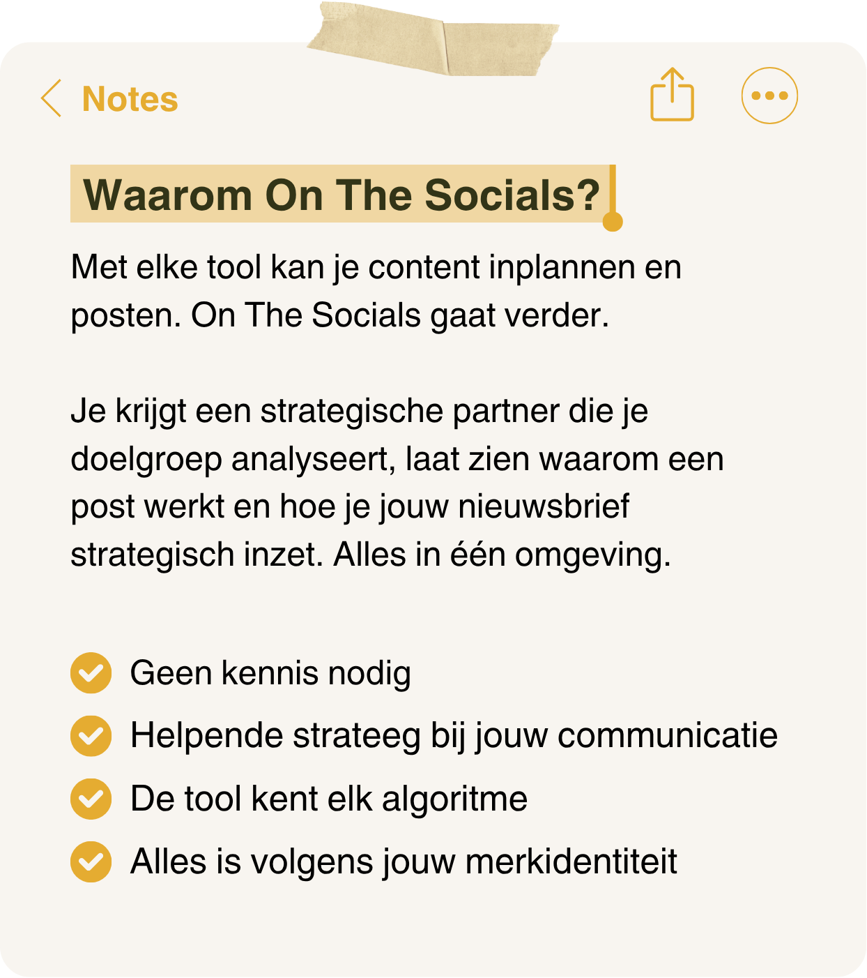 Waarom On The Socials: geen kennis nodig, helpende strateeg, kent elk algoritme, alles volgens jouw merkidentiteit
